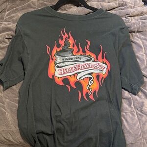 VINTAGE Harley-Davidson Black Tee with Red and Orange Flame Logo